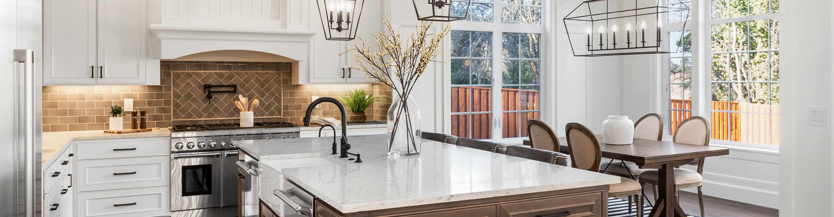 modern farmhouse San Angelo kitchen with white cabinets and white countertops